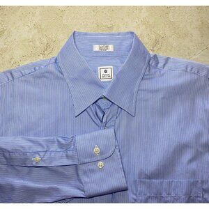 Peter Millar Mens Blue Pinstripe Button-Up Shirt 100% Cotton Long Sleeve Size 16